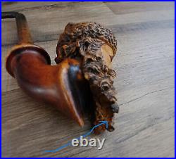 0000 pipe ancienne bois sculpté main visage 19eme siècle