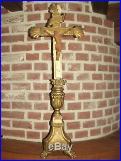 03F23 ANCIEN CHRIST 76,5 cm CRUCIFIX AUTEL EN BOIS SCULPTE DORE RELIGION XVIIIe