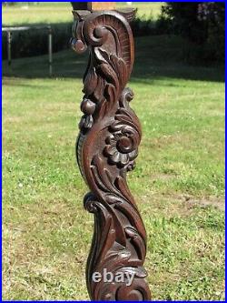 06I2 ANCIEN PIED MEUBLE GUÉRIDON SELLETTE BOIS SCULPTE DAUPHINS NAPOLEON XIX e