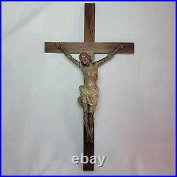 09K6 ANCIENNE STATUE CHRIST EN BOIS SCULPTE POLYCHROME CRUCIFIX XVIIIe RELIGION