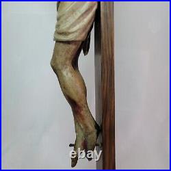 09K6 ANCIENNE STATUE CHRIST EN BOIS SCULPTE POLYCHROME CRUCIFIX XVIIIe RELIGION