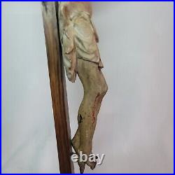 09K6 ANCIENNE STATUE CHRIST EN BOIS SCULPTE POLYCHROME CRUCIFIX XVIIIe RELIGION