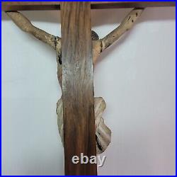 09K6 ANCIENNE STATUE CHRIST EN BOIS SCULPTE POLYCHROME CRUCIFIX XVIIIe RELIGION