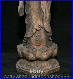 11,2 Ancien Tibetn Bois d'agar main Sculpté Shakyamuni Amitabha Bouddha Statue
