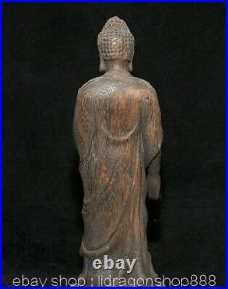 11,2 Ancien Tibetn Bois d'agar main Sculpté Shakyamuni Amitabha Bouddha Statue