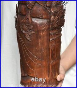 11.8 rare statue de pêcheur de l'ancien dynastique chinois en bois sculpté