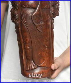 11.8 rare statue de pêcheur de l'ancien dynastique chinois en bois sculpté