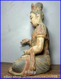 14.6 rare chinois ancien bois de camphre sculpté Guanyin peinture