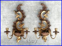 2 appliques ancienne bois sculpté styl Louis xv wall light lamp bras carved wood