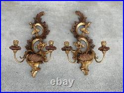 2 appliques ancienne bois sculpté styl Louis xv wall light lamp bras carved wood