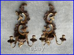 2 appliques ancienne bois sculpté styl Louis xv wall light lamp bras carved wood