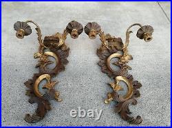 2 appliques ancienne bois sculpté styl Louis xv wall light lamp bras carved wood