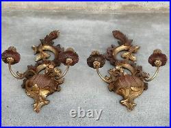 2 appliques ancienne bois sculpté styl Louis xv wall light lamp bras carved wood