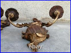 2 appliques ancienne bois sculpté styl Louis xv wall light lamp bras carved wood