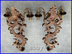 2 appliques ancienne bois sculpté styl Louis xv wall light lamp bras carved wood