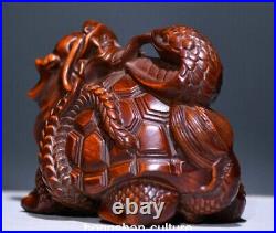 3.5 statue de tortue Dragon sculptée en bois de peuplier jaune chinois ancien
