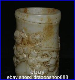 4.6 Chine ancienne jade blanc sculpté Palais bambou bois stylo cylindre