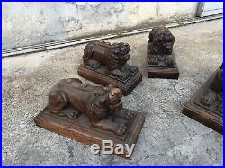 4 LION EN BOIS Sculpté ANCIEN Élément De Meuble Cabinet Chinois Asiatique XIXe