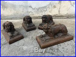 4 LION EN BOIS Sculpté ANCIEN Élément De Meuble Cabinet Chinois Asiatique XIXe