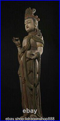 44.8 rare statue chinoise ancienne en bois sculpté bouddhique Guanyin