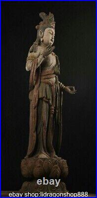 44.8 rare statue chinoise ancienne en bois sculpté bouddhique Guanyin