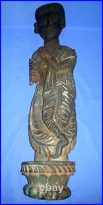 5.5mC Antique Ancien Collection Main Sculpté Indien Homme en Bois Figurine Penal