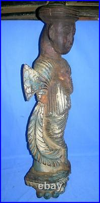 5.5mC Antique Ancien Collection Main Sculpté Indien Homme en Bois Figurine Penal