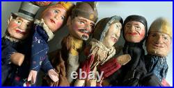 6 Marionnettes a main T. Anciennes Tête de bois SCULPTES Punch /Guignol