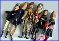 6 Marionnettes a main T. Anciennes Tête de bois SCULPTES Punch /Guignol