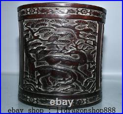 8 Ancien Chine Bois De Rose Sculpté Phénix Oiseaux Fleur Brosse Pot Crayon Vase