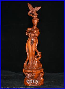 8 Chine ancienne beauté en bois de buis sculpté beauté Belle fille oiseaux