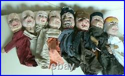 8 Marionnettes anciennes théâtre guignol bois sculpté