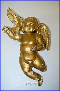 ANCIEN ANGELOT PUTTI BOIS Sculpté Doré CHERUBIN MURAL DECO EGLISE ANGE puttis