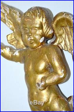 ANCIEN ANGELOT PUTTI BOIS Sculpté Doré CHERUBIN MURAL DECO EGLISE ANGE puttis