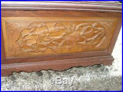 ANCIEN COFFRET BOITE bois sculpté Indochine Chine GRUE TORTUE DRAGON vers 1900