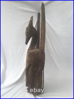 ANCIEN GRAND MASQUE CIMIER GAZELLE SCULPTÉ EN BOIS ART AFRICAIN H. 66 cm