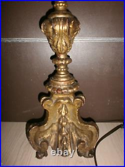 ANCIEN PIQUE-CIERGE BOIS SCULPTE DORé/LAMPE/H. 65-73 cm/STYLE RENAISSANCE/XIXéme