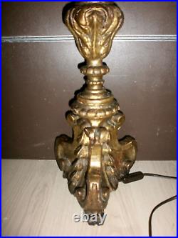 ANCIEN PIQUE-CIERGE BOIS SCULPTE DORé/LAMPE/H. 65-73 cm/STYLE RENAISSANCE/XIXéme