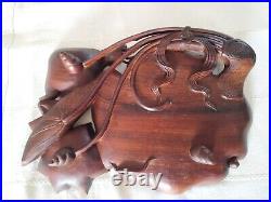 ANCIEN PLATEAU BOIS SCULPTÉ JAPON MEIJI XIXe lotus crabe grenouille lezard