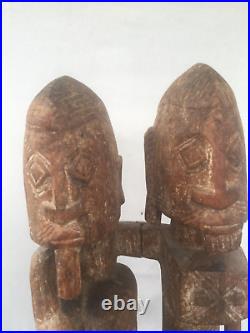 ANCIENNE STATUE COUPLE DOGON SCULPTÉ EN BOIS MALI ART PRIMORDIALE H. 62 cm