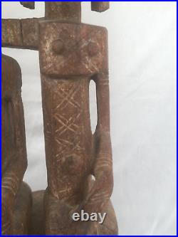 ANCIENNE STATUE COUPLE DOGON SCULPTÉ EN BOIS MALI ART PRIMORDIALE H. 62 cm