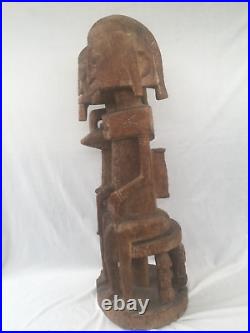 ANCIENNE STATUE COUPLE DOGON SCULPTÉ EN BOIS MALI ART PRIMORDIALE H. 62 cm