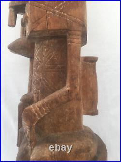 ANCIENNE STATUE COUPLE DOGON SCULPTÉ EN BOIS MALI ART PRIMORDIALE H. 62 cm