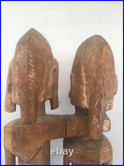 ANCIENNE STATUE COUPLE DOGON SCULPTÉ EN BOIS MALI ART PRIMORDIALE H. 62 cm