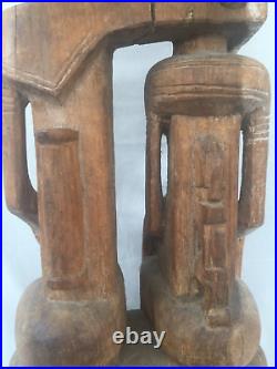 ANCIENNE STATUE COUPLE DOGON SCULPTÉ EN BOIS MALI ART PRIMORDIALE H. 62 cm