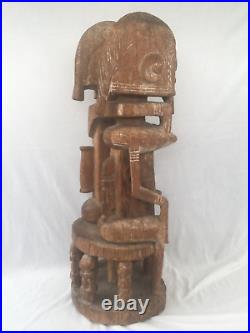 ANCIENNE STATUE COUPLE DOGON SCULPTÉ EN BOIS MALI ART PRIMORDIALE H. 62 cm