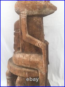 ANCIENNE STATUE COUPLE DOGON SCULPTÉ EN BOIS MALI ART PRIMORDIALE H. 62 cm