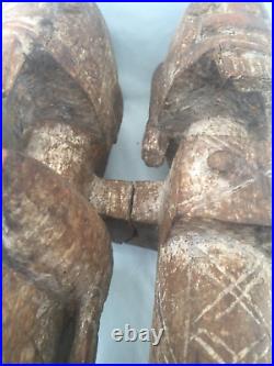 ANCIENNE STATUE COUPLE DOGON SCULPTÉ EN BOIS MALI ART PRIMORDIALE H. 62 cm