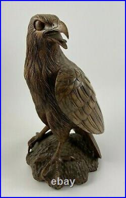 Aigle En Bois Sculpte 1900 Travail Ancien Art Populaire Rapace F186