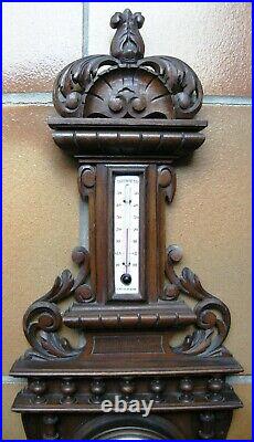 Ancien Barometre Et Thermometre Sur Socle Bois Sculpte